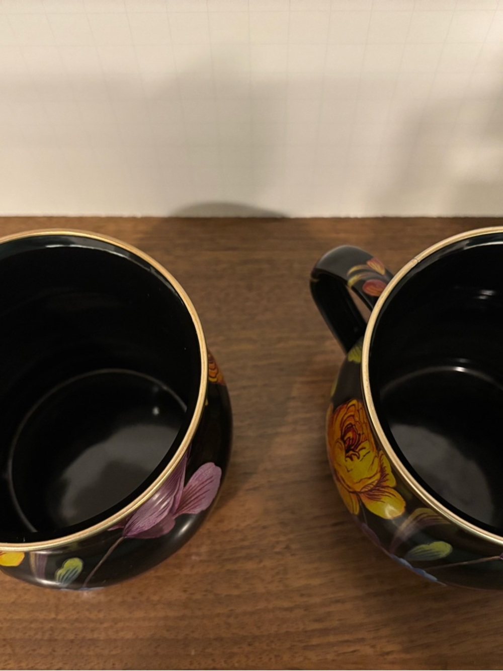 MacKenzie Childs Black Flower Market Mugs (2) - Picture 2 of 3